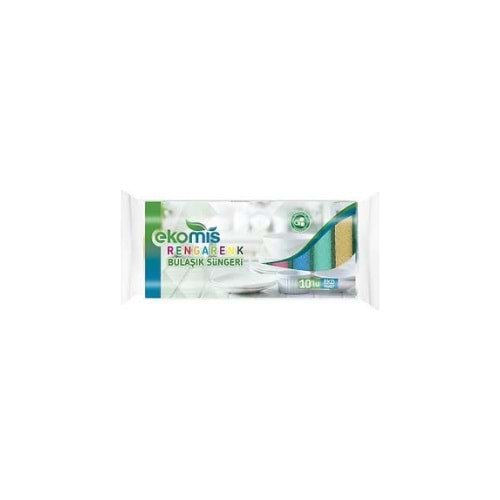 EKOMİS RENGARENK 10'LU BULAŞIK SÜNGERİ DÜZ (KOLİ İÇİ 24 AD)