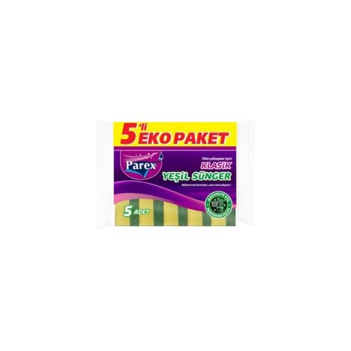 PAREX KLASİK YEŞİL SÜNGER DÜZ 5'Lİ (PAKET İÇİ 24 AD)