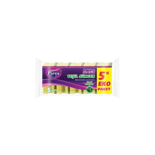 PAREX KLASİK YEŞİL SÜNGER OLUKLU 5'Lİ (PAKET İÇİ 24 AD)
