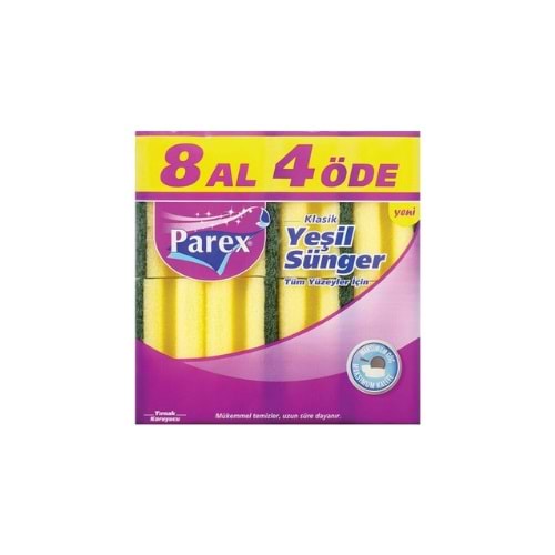PAREX KLASİK YEŞİL SÜNGER OLUKLU 8'Lİ (PAKET İÇİ 24 AD)